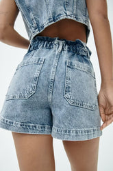 Bud Shaped Waist Wide Leg Straight Denim Shorts